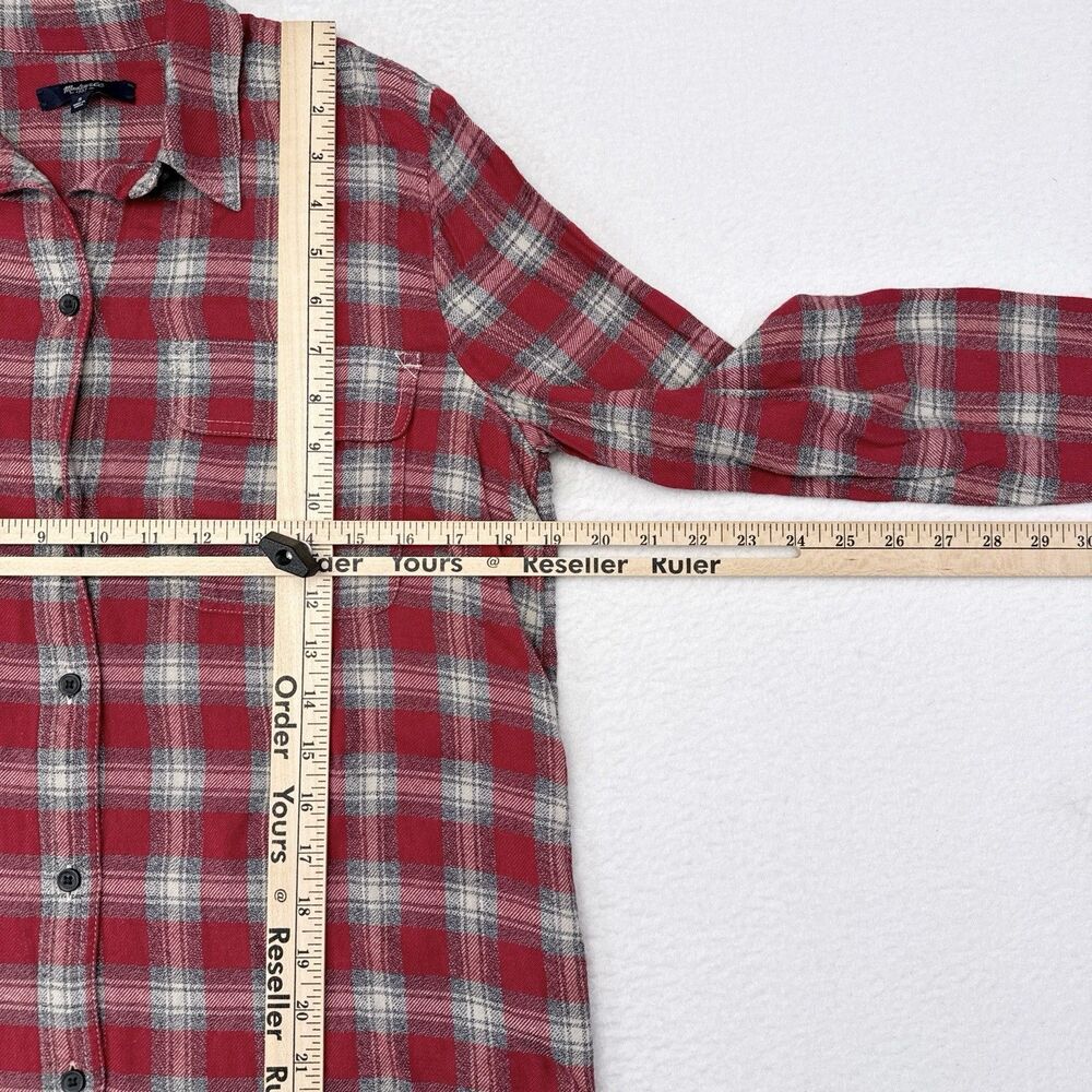Madewell Flannel Shirt Women’s Size Small Red Plaid Button Front Top Long Sleeve - Picture 9 of 10